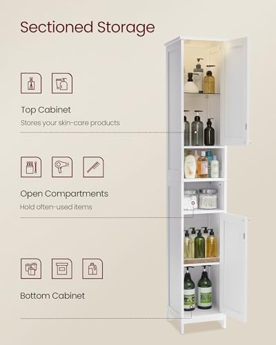 Tall Storage Cabinet with Lights, Slim Freestandin... (Cloud White | Engineered Wood)