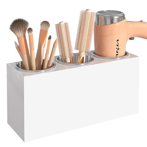 White Acrylic Hair Tool Organizer Wall Mount for Bathroom | Wall mount screw installation, Multi compartment storage, Moisture resistant acrylic material, Easy clean