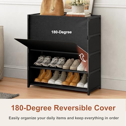 5 Tier Shoe Cabinet with Door, 20-Pair Storage, Black | Ideal for daily family use. Door keeps shoes dust-free. Stops pets from chewing. Simple tool-free install.