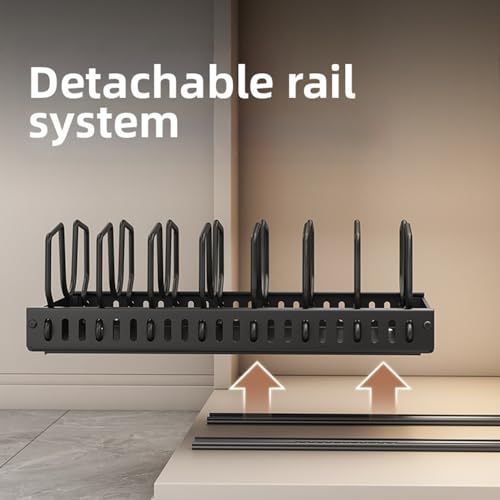 pots and pans organizer under cabinet,pot lid organizers inside cabinet holders for kitchen,Horizontal and vertical pulling modes,cast iron storage (Black Vertical pull-out)