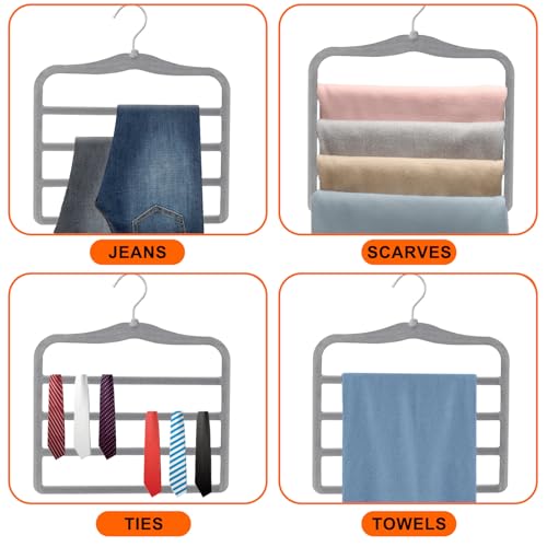 Closet Organizers and Storage, Magic Pants Hangers Space Saving, 4 Tiers Skirt Hangers, Jean Scarf Hangers, Closet Organizer Clothes Hangers, College Dorm Essentials Apartment Essentials-2 Pack