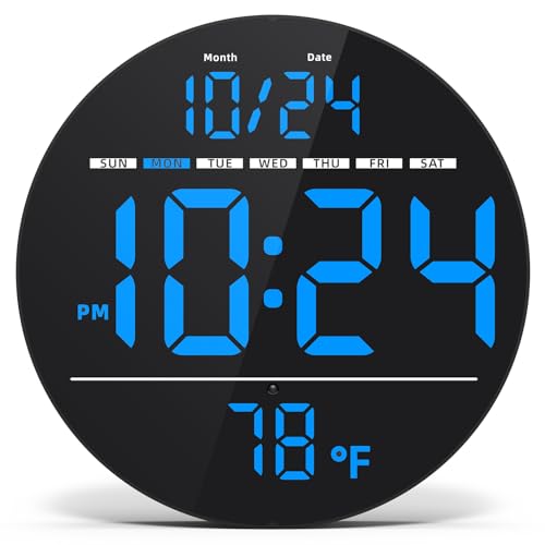 Digital Wall Clock with Large LED Display, Date, T... (Blue | Plastic)