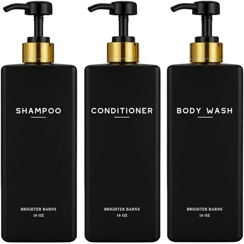 Black Shampoo and Conditioner Dispenser Set - Shower Soap Dispenser (Black)
