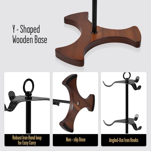 Coffee Mug Tree,Solid Wood Base Y Shape 6 Iron Hooks | Squeeze Free Angled,Space Saving Mug Stand,Effortless Setup,Elegant Decor For Kitchen And Coffee Bar Accessories