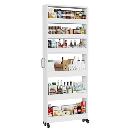 Slim Storage Cart, Lightweight 6 Tier Metal Rollin... (White | Metal)