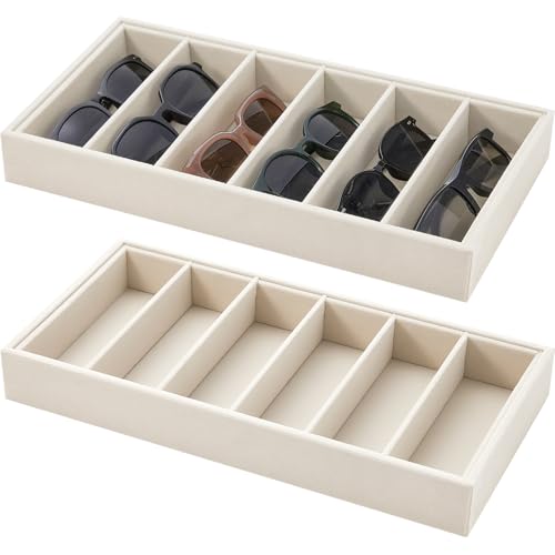 2 Pcs Velvet Sunglasses Organizer Tray 6 Grid Sung... (2 Count | Beige | Fabric, Board)