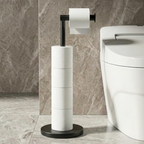 Free Standing Toilet Paper Holder Stand with Weigh... (Black | Stainless Steel)