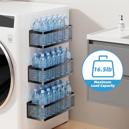 3 Pack Magnetic Shelves for Washing Machine,Laundry Organizer | Super Heavy Duty,Strong Hold Magnetic Baskets,Multipurpose Magnetic Laundry Organizer & Spice Rack for Refrigerator