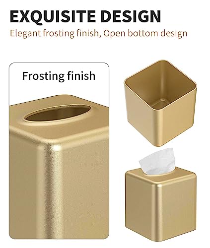 Tissue Box Cover, Square Metal Tissue Box Holder Modern Decor Facial Napkin Holder Tissue Box Dispenser for Bathroom Vanity Countertop, Living Room, Bedroom, Office - Gold