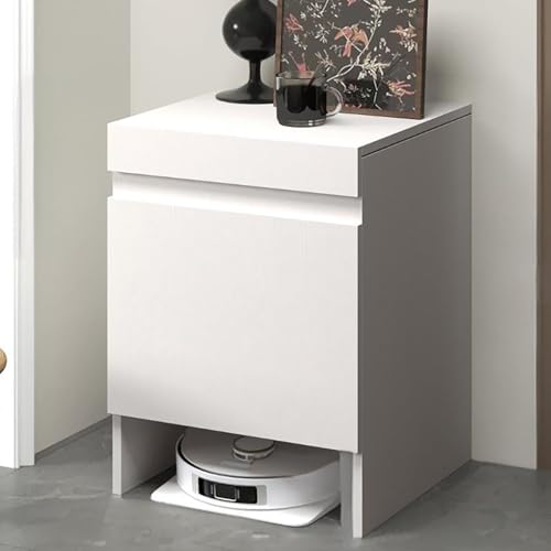 Robot Vacuum Stand Cabinet,Storage Cabinet with Doors for Robot Vacuum Cleaner,End Side Table for Home Office,Wood Freestanding Rack for Living Room Home Office Kitchen(White)