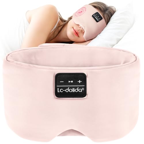 LC-dolida Bluetooth 5.4 Sleep Mask, Ice Silk Sleep Headphones for Side Sleepers, Adjustable Blackout Eye Mask with Bluetooth Headphones, Ultra-Soft Sleeping Mask for Women & Travel (Pink)