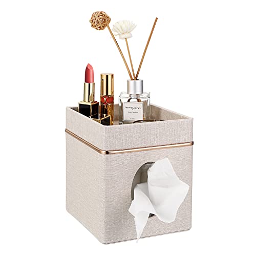 Linen Square Tissue Box Cover - Decorative Cube Ti... (Beige)