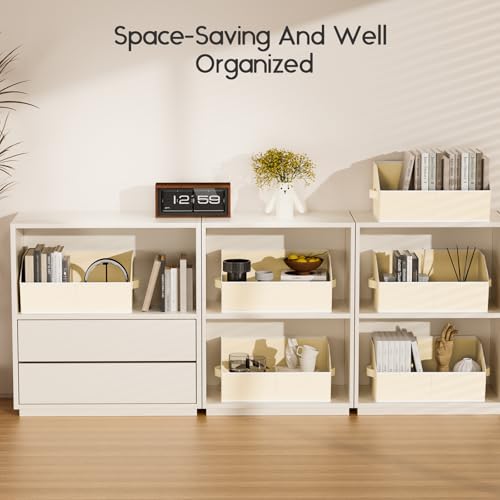Large Closet Organizers and Storage Bins - 8 Pack Trapezoid Storage Baskets for Shelves, Foldable Fabric Baskets with Handles Ideal for Closet, Basket, Wardrobe and Shelf Storage, Beige