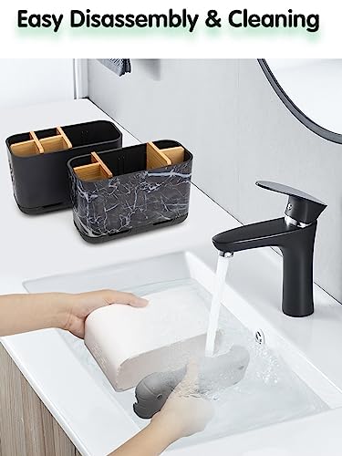 Toothbrush Holders for Bathrooms - Bamboo Divider... (White-l | Bamboo, Plastic)