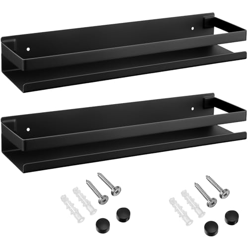 Lallisa 2 Pieces Stainless Steel Shelf Bathroom Shower Floating Shelves Wall Mounted Shower Caddy Basket Shelf Storage Organizer Shelves for Bathroom, Kitchen, Living Room(11.81 Inch/ 30 cm,Black)