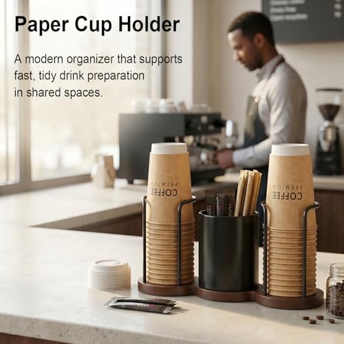 GOYLSER Coffee Bar Organizer with Straw & Stirrer Storage Caddy for Cups Lids, Coffee Organizer Station Home Kitchen Office Coffee Cup Holder for Countertop, Black