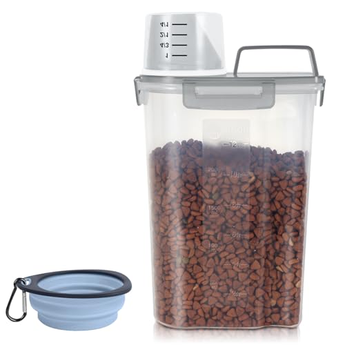 3-5Lbs/3Qt Dog Cat Food Storage Container With Fol... (Clear Grey | Plastic)