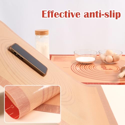 Non-slip Silicone Pastry Mat Extra Large Measurements 36''x 24'' Baking Mat | Silicone Baking Mat Counter/Dough Rolling/Oven Liner/Fondant/Pie Crust Sourdough Bread Baking Supplies(Red)