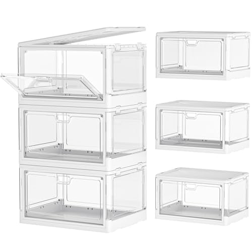 Clear Storage Bins with Lids 3 Pack 【Stackable & S... (3 Count | White | Plastic)