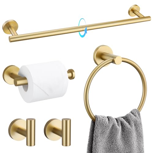 TQKAG 5 Piece Bathroom Accessories Set Brushed Gold Bathroom Hardware Set 23.6 Inch Bath Towel Bar Set SUS304 Stainless Steel Towel Rack Set