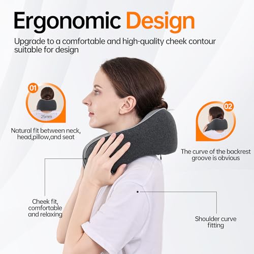 Travel Neck Pillow for Sleeping,100% Pure Memory Foam, Soft Head Support | Washable Cotton Cover,Comes with 3D Eye Mask,Earplugs,Storage Bag,Ideal Travel Gift,Relieve Neck Pressure,Dark Grey