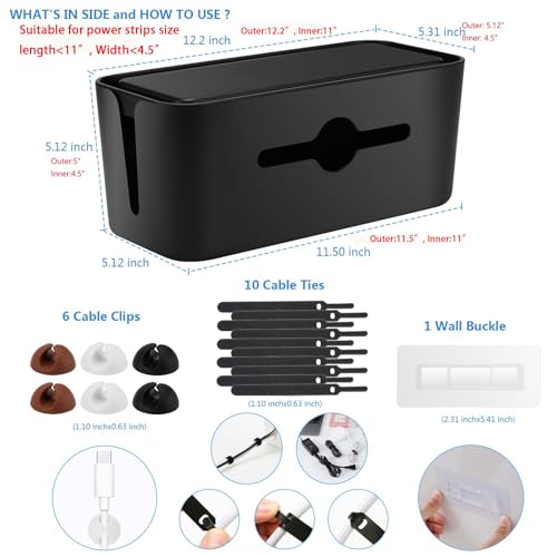 Cable Management Box,Cord Organizer for Home Office Cable Wire Hide,Black | Box for Desk Floor Cable Hide,Cable Box Organizer to Cover The Power Strip Cord Wires