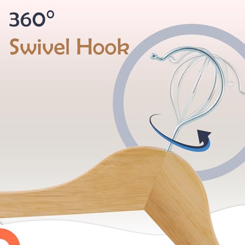 Solid Wooden Hangers 20 Pack, Wood Suit Hangers with Extra Smooth Finish, Precisely Cut Notches and Chrome Swivel Hook, Clothes Hangers for Shirt Coat Jacket Dress, Natural