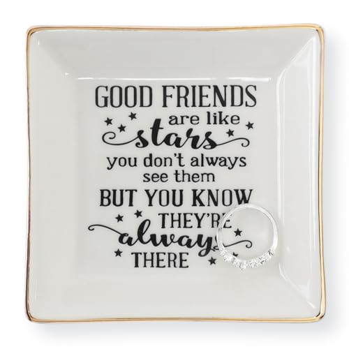 Good Friends Bestie Birthday Gifts for Women Her Ring Trinket Dish Jewelry Tray-Good Friends are Like Stars - You Don't Always See Them But You Know They're Always There, Friendship Gifts