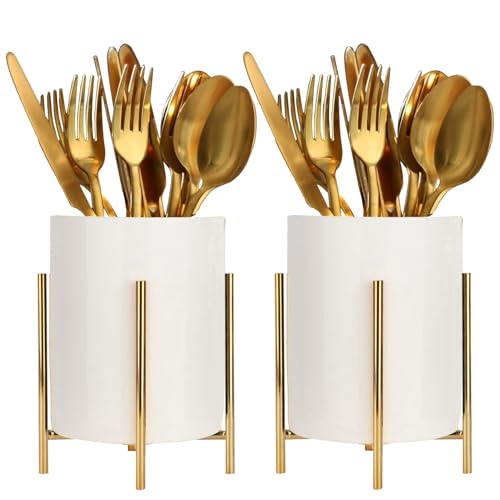 2 Set Silverware Caddy for Countertop,Sturdy Ceramic and Sturdy Metal Frame,Buffet Tableware, Party Table Decorations