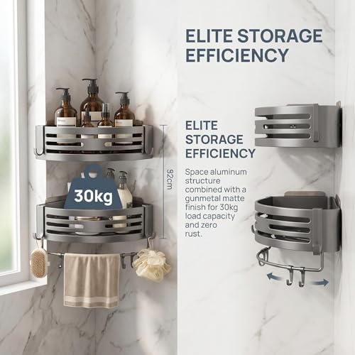 Corner Shower Shelf No Drill Adhesive Bathroom Caddy Wall Mounted Shower Organizer for Inside Shower 2-Pack Matte Gray Aluminum