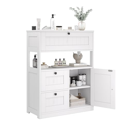 Bathroom Cabinet, Modern Bathroom Floor Storage Ca... (White1 | Engineered Wood)