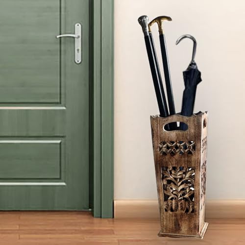 Antique Wooden Umbrella Stand & Walking Cane Holder for Home, Office & Entryway | Hand-Carved Solid Wood Umbrella & Cane Storage Rack | Size 21.5 x 8 x 8 in, Base 7.5 x 7.5 inches (Paisley)