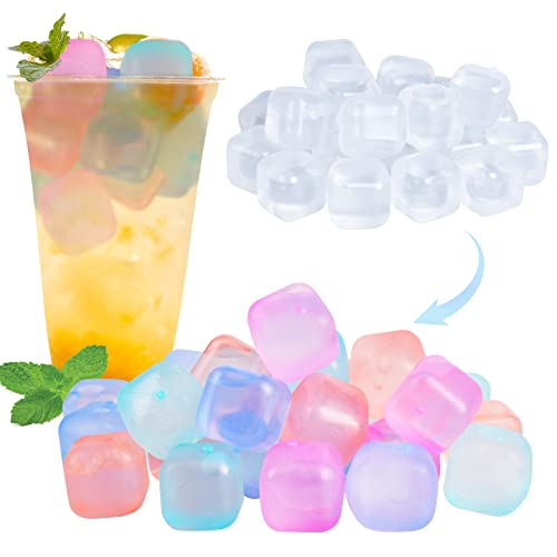 Reusable Ice Cubes for Drinks, Color-Changing Square, 80 Pack | BPA-Free Plastic Cubes, No Diluting, Refreezable, Fake Ice Look, Chilled Beverages, Coffee Bars, House Party Drinks