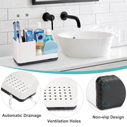 Toothbrush Holders for Bathroom Counter Organizer and Storage (White) | Easy To Clean, Drainage, Non-Slip, Detachable, Kids Electric Toothbrush and Toothpaste Holder for Bathroom