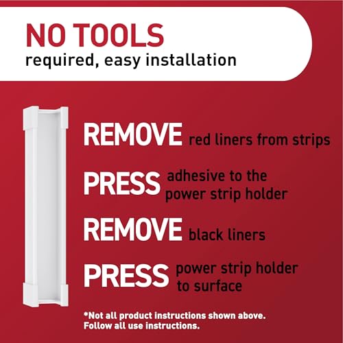 Command Power Strip Holder, 1 Unit, 8 Large Strips | Power Strip Holder, Cable Management Under Desk For Office, TV, And Gaming, No Damage Adhesive Cord Organizer