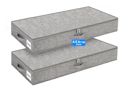 4.5 in Tall Low Profile Under Bed Storage Containe... (2 Count | Grey | Linen)