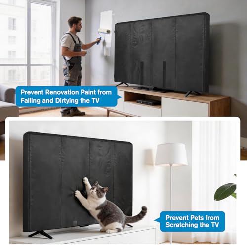 JZHLLA Waterproof Oxford TV Cover for Moving 0.25 Inch Thick Tear Resistance Screen Protector Cover Fits 60"-65" TV with Foam Filling and Bottom Strap for House Moving, Storing