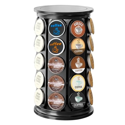 Coffee Pod Storage Compatible with Keurig Kcup Cafe Carousel, 360° Rotating K Cups Pods Carousel Holder, Kcup Storage Organizer Stand with 40 Keurig Kcup Pods (Black)