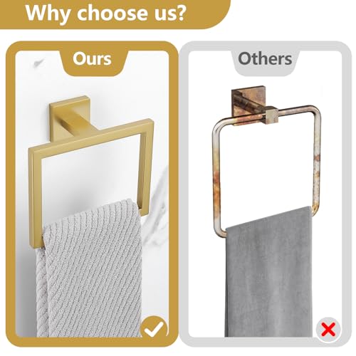 5-Pieces Brushed Gold Bathroom Hardware Accessories Set 23.6" SUS304 Stainless Steel Towel Bar Set Wall Mounted Square Toilet Paper Holder with Shelf