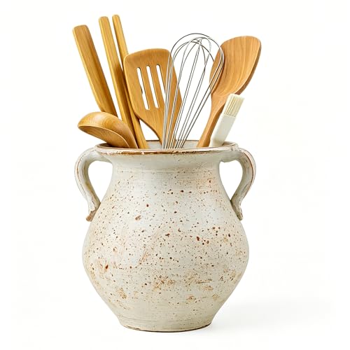 Rustic Kitchen Utensil Holder for Countertop, 7.6x... (white | Ceramic)