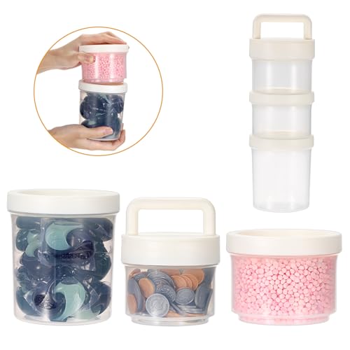 Portable Laundry Detergent Dispenser with Handle, Stackable Storage | For Apartments & Dorms, Small Plastic Laundry Pods Organizer, Scent Booster Tablets Powder Container, Multi-Purpose, 3 Tier