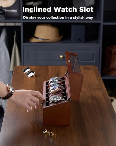 ProCase High End Wooden Watch Box for Men, 2-Layer Wood Watch Display Case Men's Jewelry Organizer Box with Drawer -6 Slot, Walnut