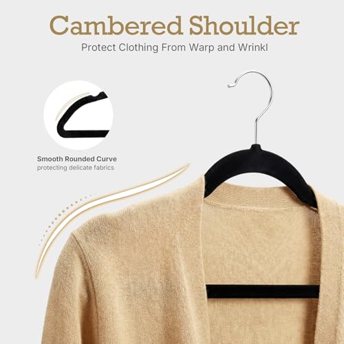 HOUSE DAY Premium Velvet Hangers, Non-Slip Thin Flocked Felt Hangers, Sturdy Clothes Hangers Heavy Duty Coat Hangers & Suit Hangers, Durable Suit Hangers for Closet Space Saving (20 Pack, Black)