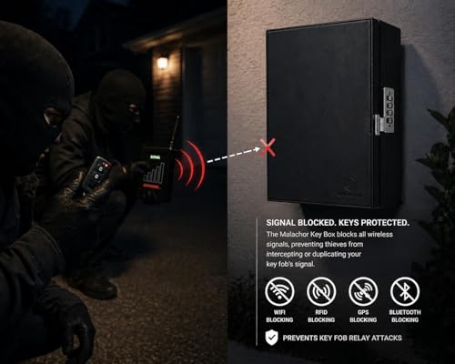 Faraday Key Box, Combination Lock, Signal Blocking, Wall Mount Black | Protects key fobs from relay attacks