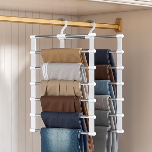 2 Pack Stainless Steel Pants Hangers, Space Saving... (2 Count | White)