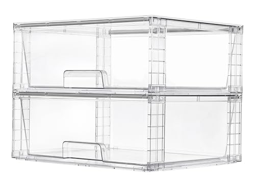 2 Pack Large Stackable Storage Drawers,Easily Asse... (clear | Plastic)