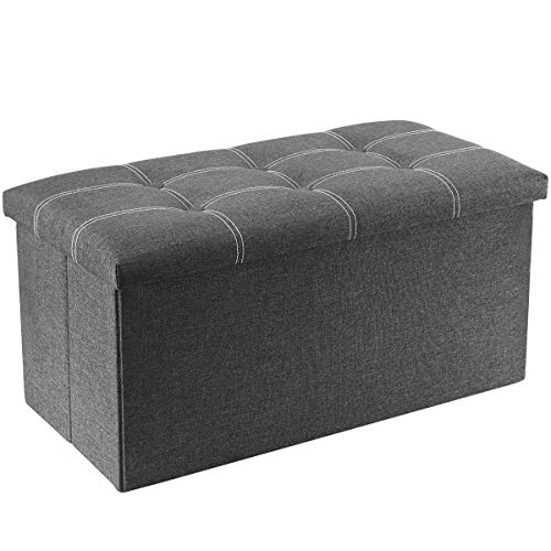 30" Linen Ottoman with Storage, Folding Bench, Gra... (Grey)