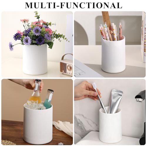 HOMQUEN 360° Rotating Utensil Holder, 6.3''+4.7'' Plastic Kitchen Utensil Holder for Countertop, Large Cooking Utensil Crocks for Kitchen Decor, Utensil Organizer for Spatula, Set of 2 (White)