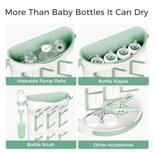 Momcozy Baby Bottle Drying Rack, 18 Bottles Vertical Space Saving | Ventilated Drying for Baby Accessories & Pump Part, BPA-Free Food-Grade, Detachable Travel, Easy Clean, Sturdy Base