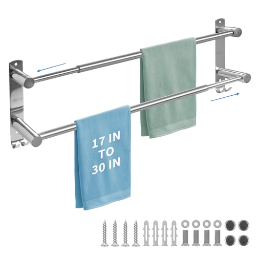 Double Towel Bar, Adjustable 28In Double Towel Racks for Bathroom | Stainless Steel Towel Bar for Bathroom Wall,Drilled-Type Bathroom Towel Holder